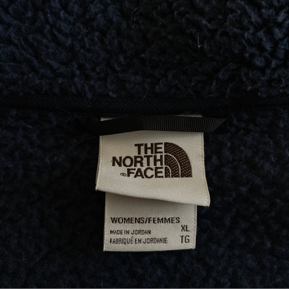 THE NORTH FACE Cragmont Sherpa Fleece Jacket XL Blue Tan Trim Snap Teddy Coat - Picture 9 of 13